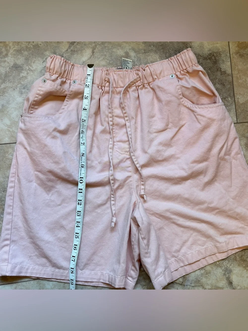 Vintage Pink High Waisted Shorts Elastic Drawstring Denim Cotton size M